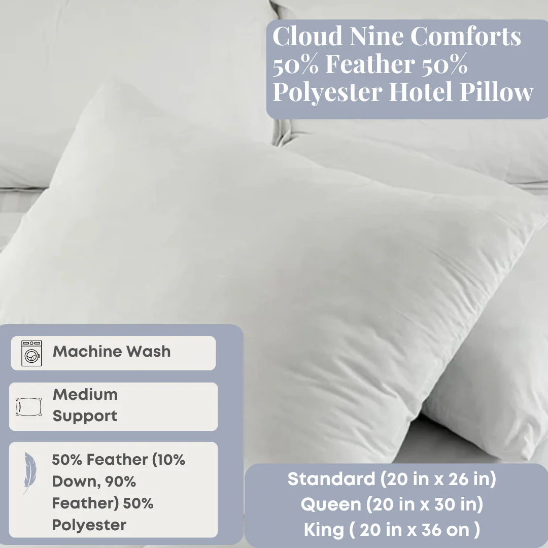 Cloud Nine Comforts 50% Feather 50% Polyester Hotel Pillow - Image 2