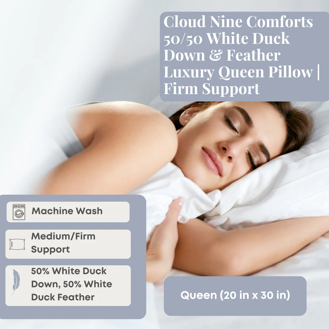 Cloud Nine Comforts 50/50 White Duck Down & Feather Luxury Queen Pillow | Firm Support - Image 2