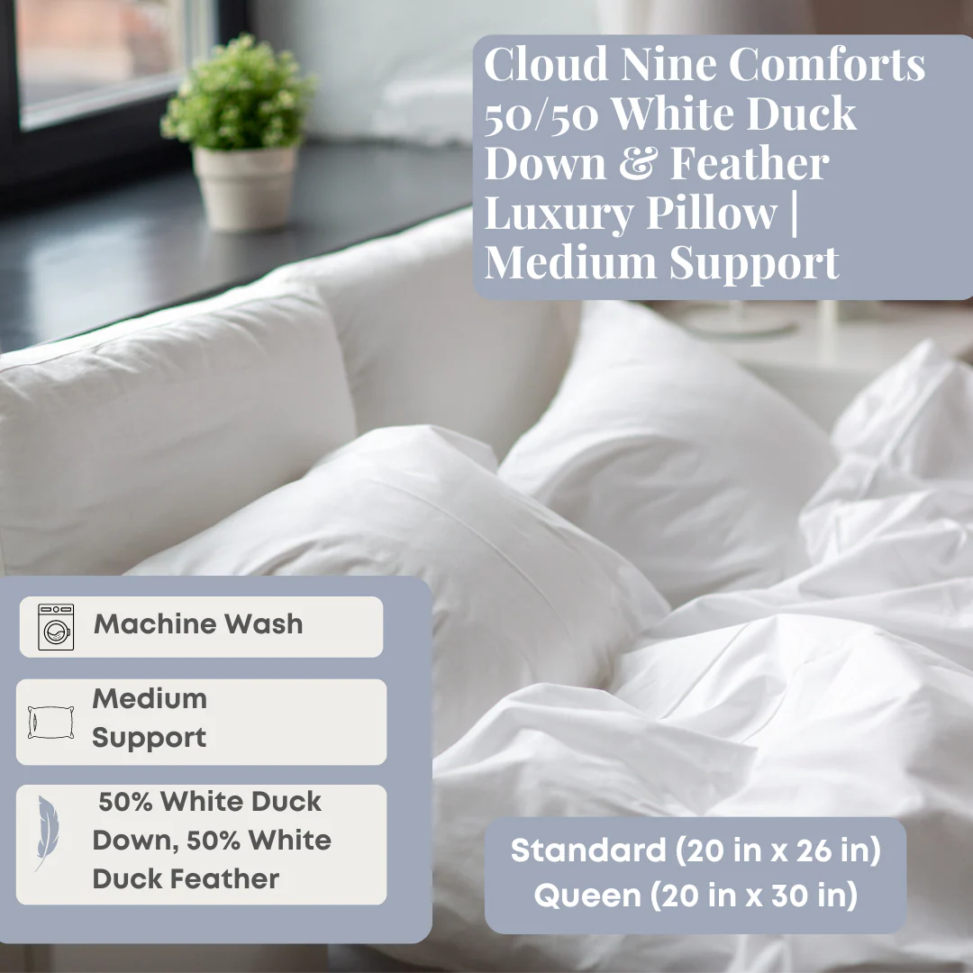 Cloud Nine Comforts 50/50 White Duck Down & Feather Luxury Pillow | Medium Support - Image 2