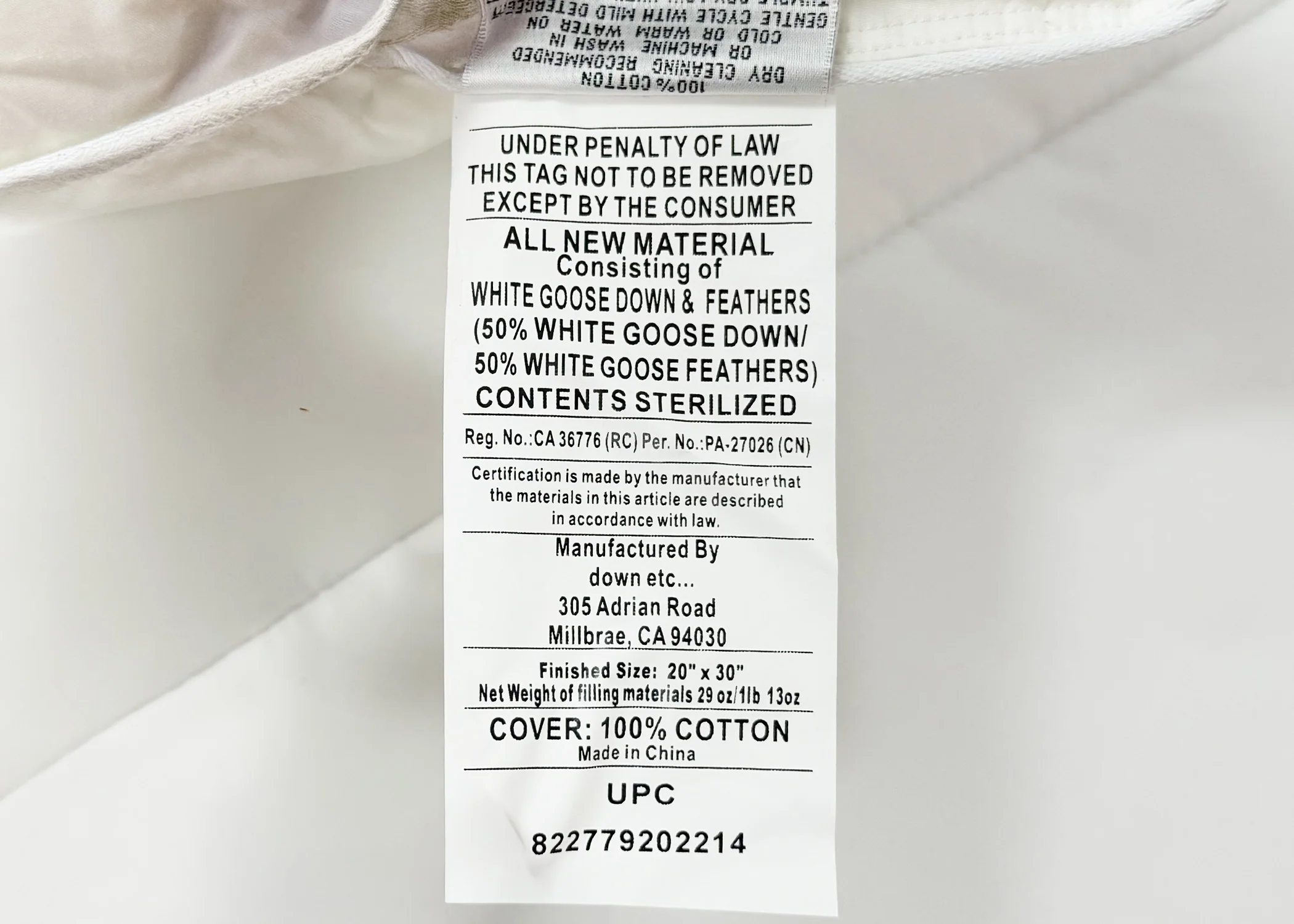 Down Etc. 50% White Goose Down / 50% White Goose Feather Pillow - Image 6