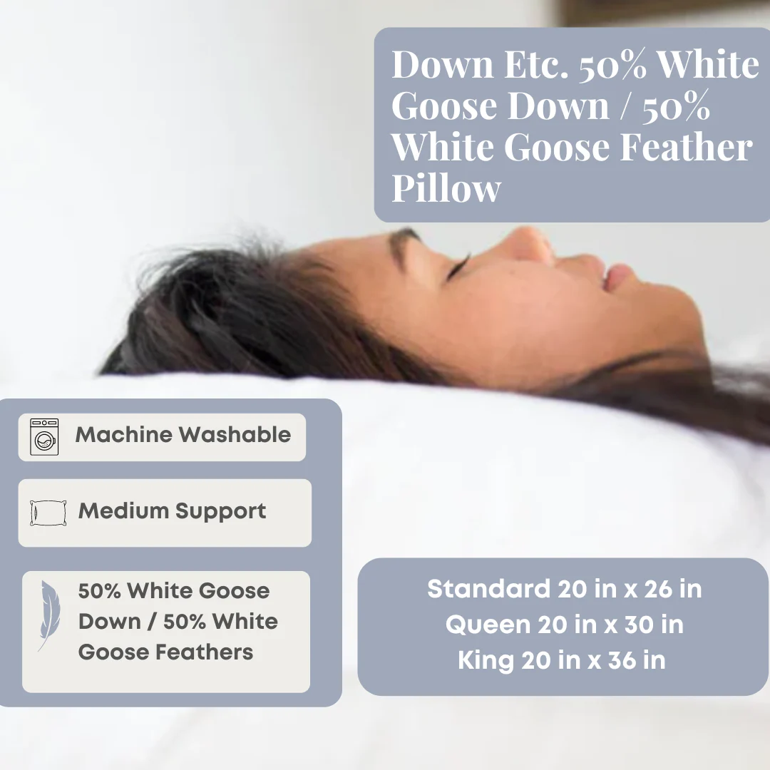 Down Etc. 50% White Goose Down / 50% White Goose Feather Pillow - Image 8