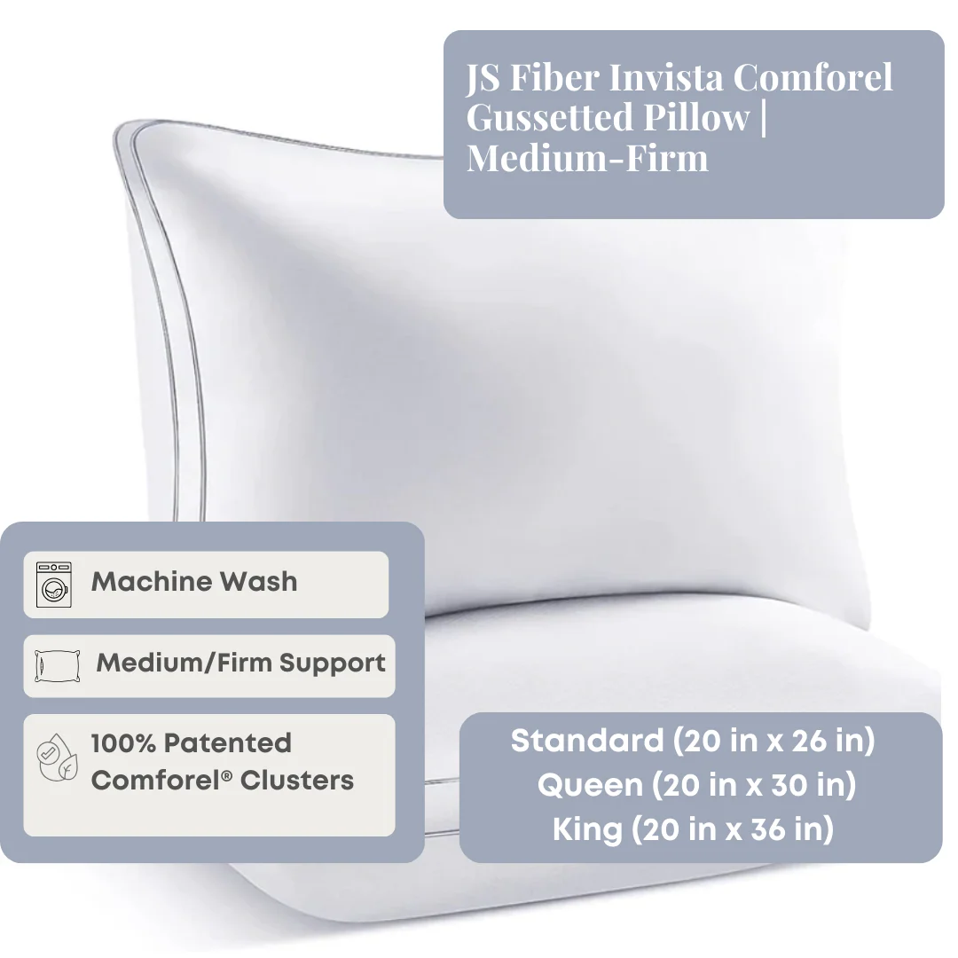 JS Fiber Invista Comforel Gussetted Pillow | Medium-Firm - Image 2