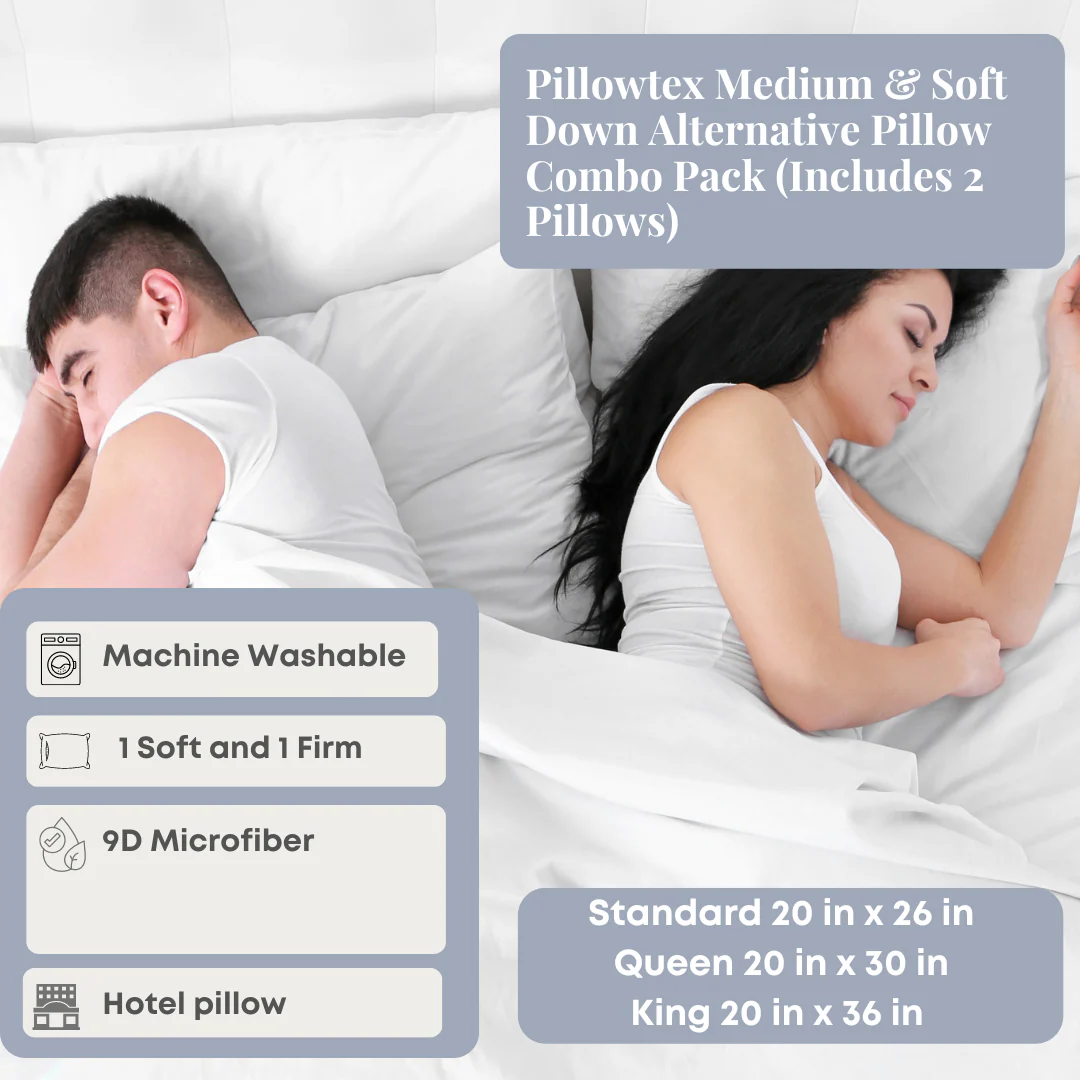 Pillowtex Medium & Soft Down Alternative Pillow Combo Pack (Includes 2 Pillows) - Image 2